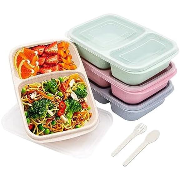 4 pack Bento Lunch Box, 2 Compartments Meal-Prep Containers with Lids, Microwave & Dishwasher Safe, Reusable Divided Food Food Storage Containers -Stackable for Travel, School and Work