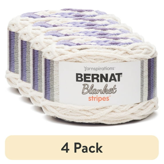 (4 pack) Bernat Blanket Stripes Yarn, 10.5 oz, Gauge 6 Super Bulky Chunky, Grapevine