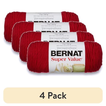 (4 pack) Bernat® Super Value™ #4 Worsted (Medium) Acrylic Yarn, Cherry Red 7oz/197g 440 Yards