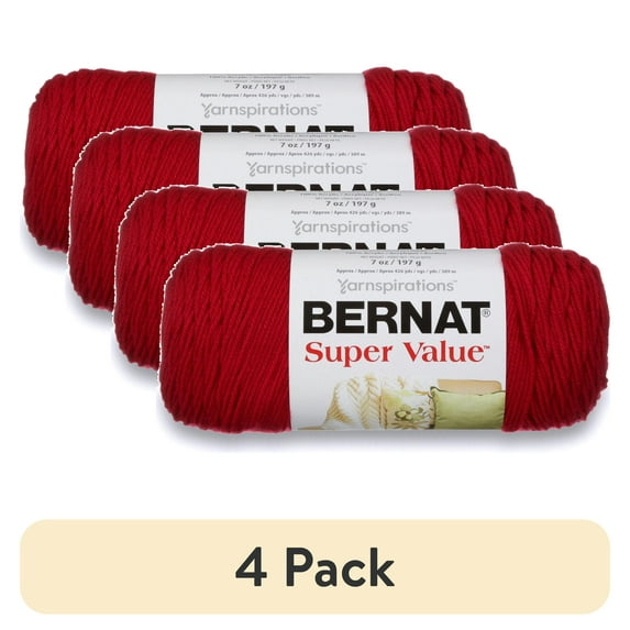 (4 pack) Bernat® Super Value™ #4 Worsted (Medium) Acrylic Yarn, Cherry Red 7oz/197g 440 Yards