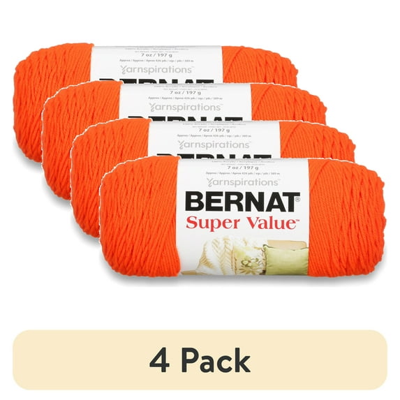 (4 pack) Bernat Super Value Yarn, Carrot, 7oz(197g), Medium, Acrylic