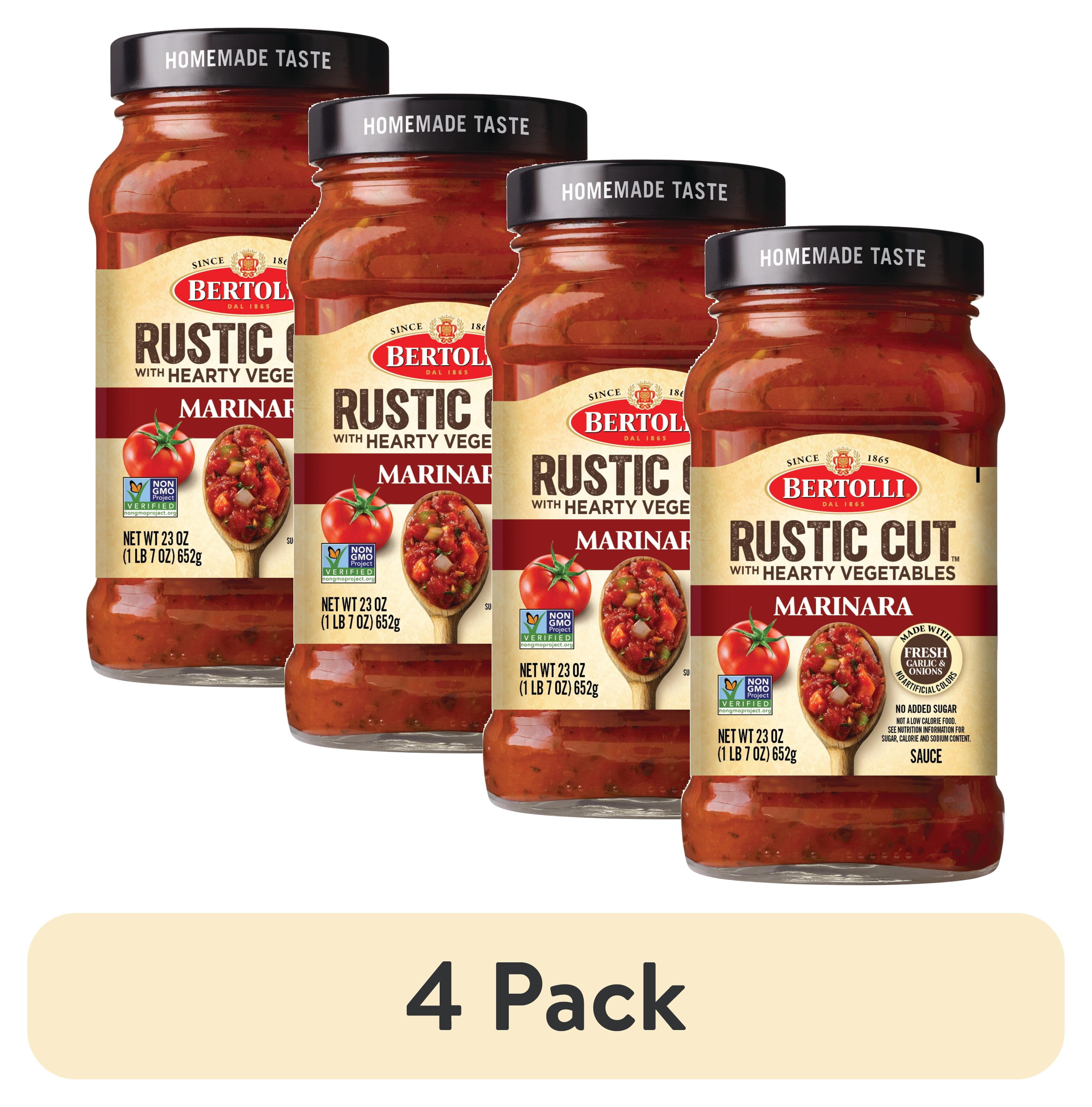 (4 pack) Bertolli Rustic Cut Marinara Sauce, Homemade Style Spaghetti Pasta Sauce, 23 oz