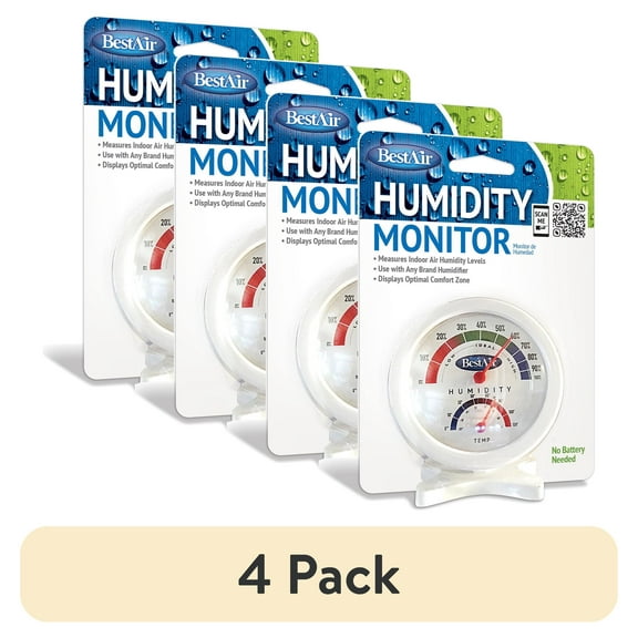 (4 pack) BestAir Hygrometer Humidity Monitor with Optimal Comfort Zone Display