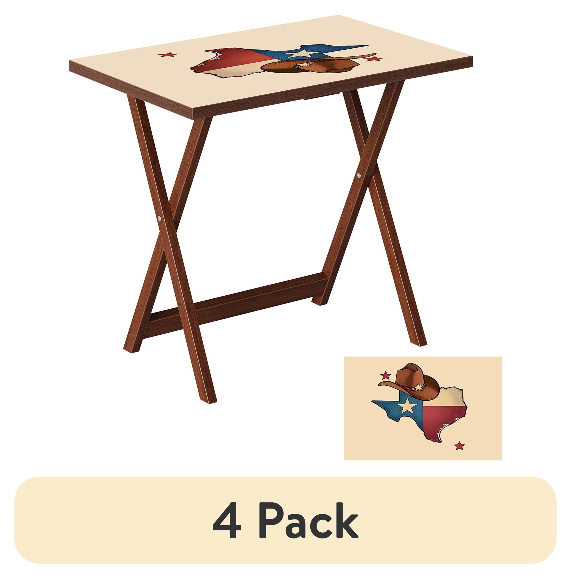 (4 pack) Bestier Texas Theme Folding TV Tray Table,No Assembly Needed,Bedside Tables with Light Weight,XL Size,Daily Use,23.6" L x 17.7" W x 26" H,Walnut