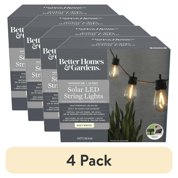 (4 pack) Better Homes & Gardens Solar LED String Lights, 34'