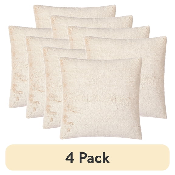 (4 pack) Better Homes & Garden 2pk Faux Tip Dyed Fur Decorative Pillows, 20" x 20" Beige