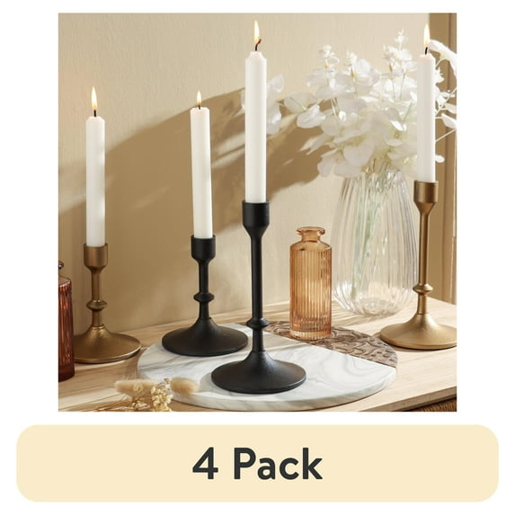 (4 pack) Better Homes & Gardens Black Cast Iron Metal Taper Candle Holder, 7.8", Large