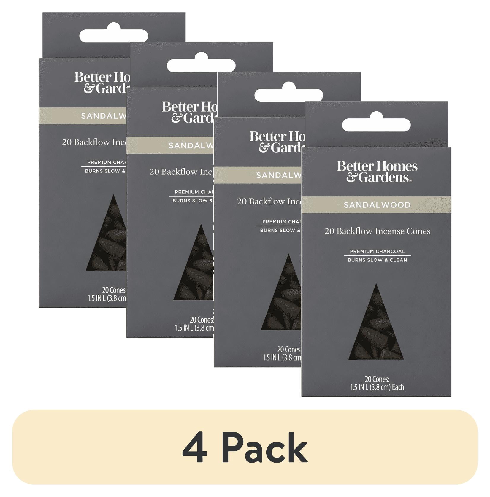 (4 pack) Better Homes & Gardens Premium Charcoal Backflow Incense Cones, Sandalwood, 20 Pack
