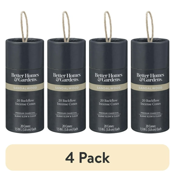 (4 pack) Better Homes & Gardens 1.5" Premium Charcoal Backflow Incense Cones, Sandalwood, 20 Pack