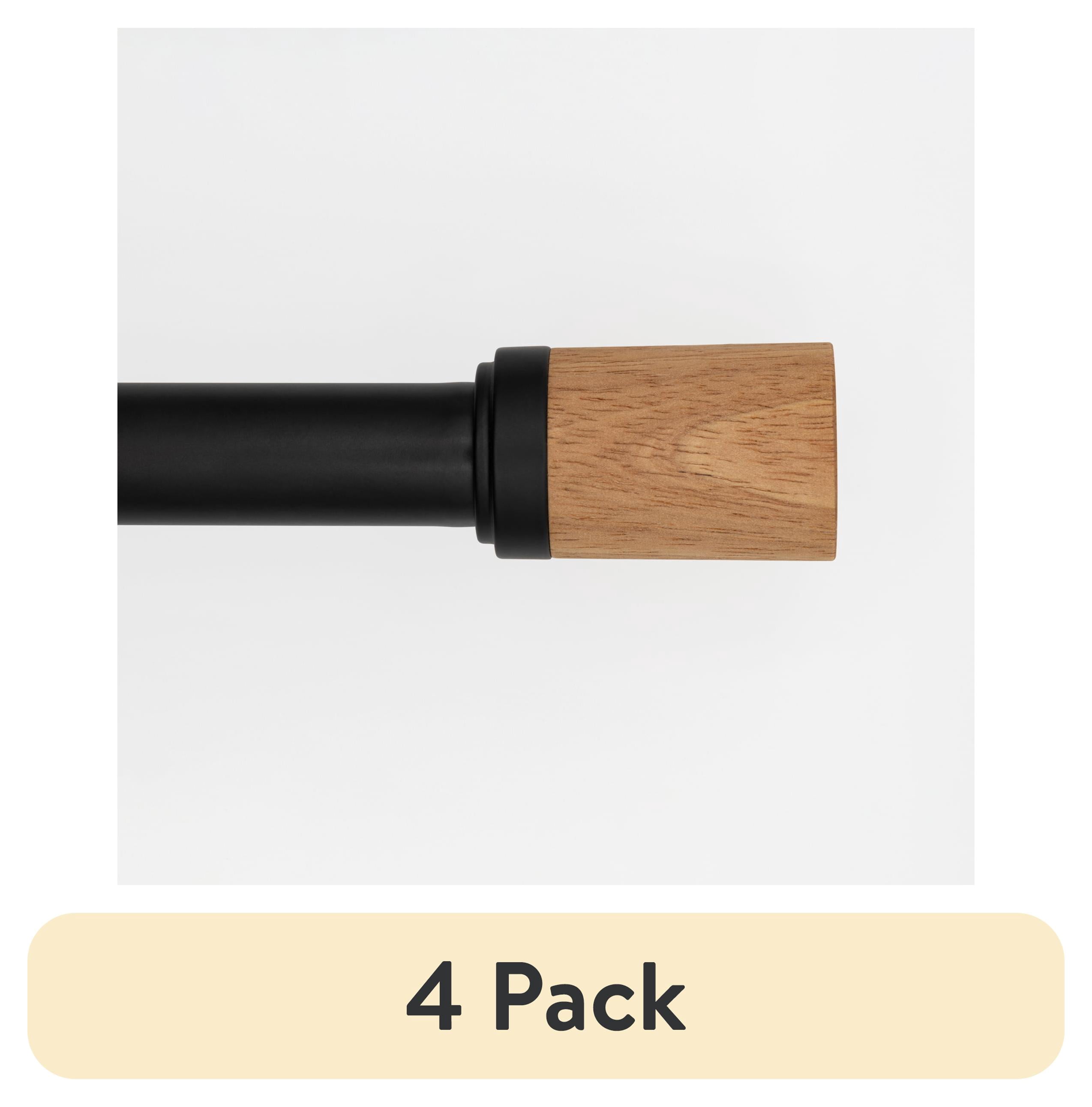 (4 pack) Better Homes & Gardens 1" Pale Oak Wood Cylinder Adjustable Curtain Rod Set, 42-120", Black