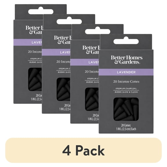 (4 pack) Better Homes & Gardens 1" Premium Charcoal Incense Cones, Lavender, 20 Pack