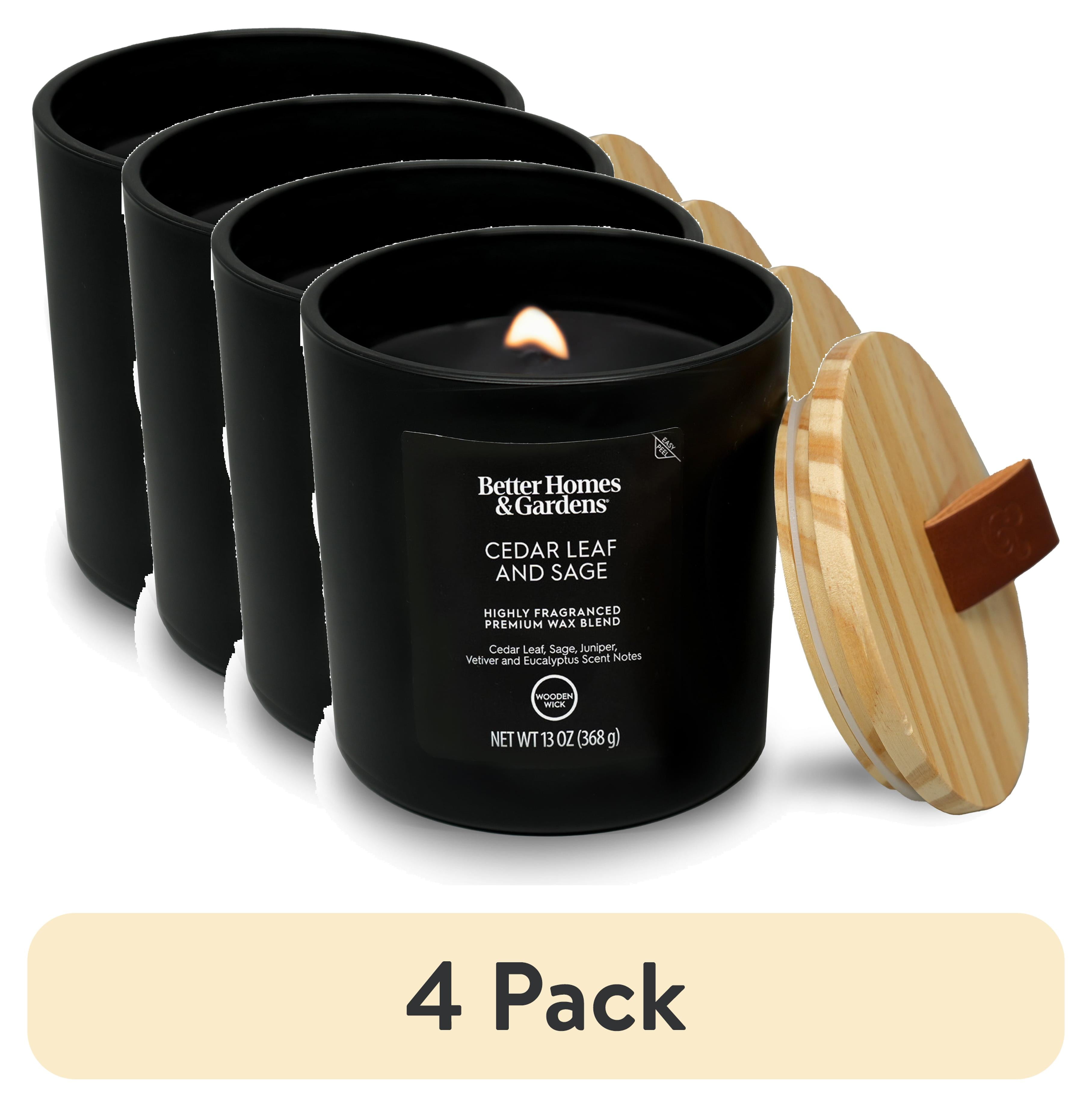 (4 pack) Better Homes & Gardens 13oz Cedar Leaf and Sage Scented Wooden Wick Jar Candle