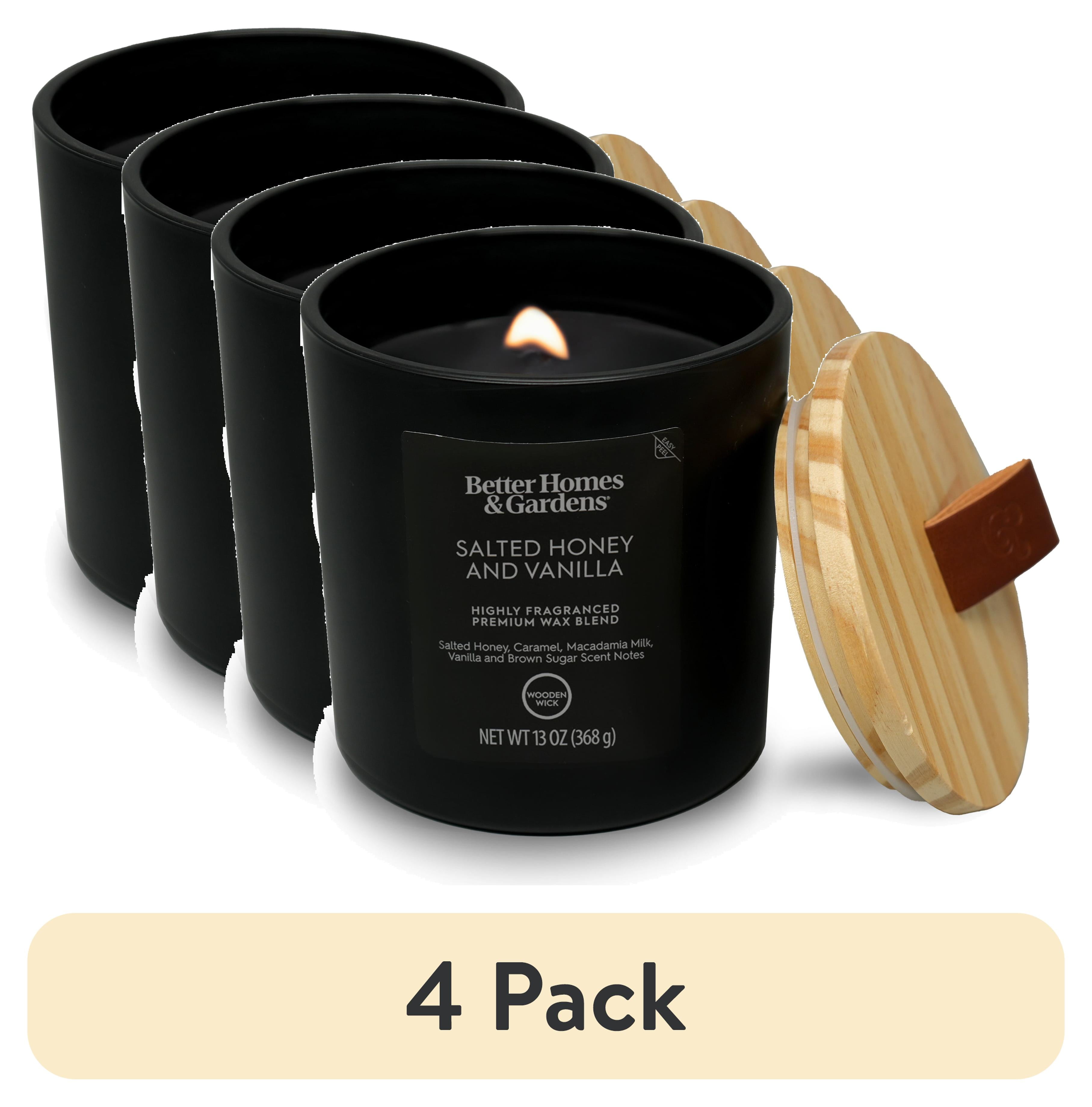 (4 pack) Better Homes & Gardens 13oz Salted Honey & Vanilla Scented Wooden Wick Jar Candle