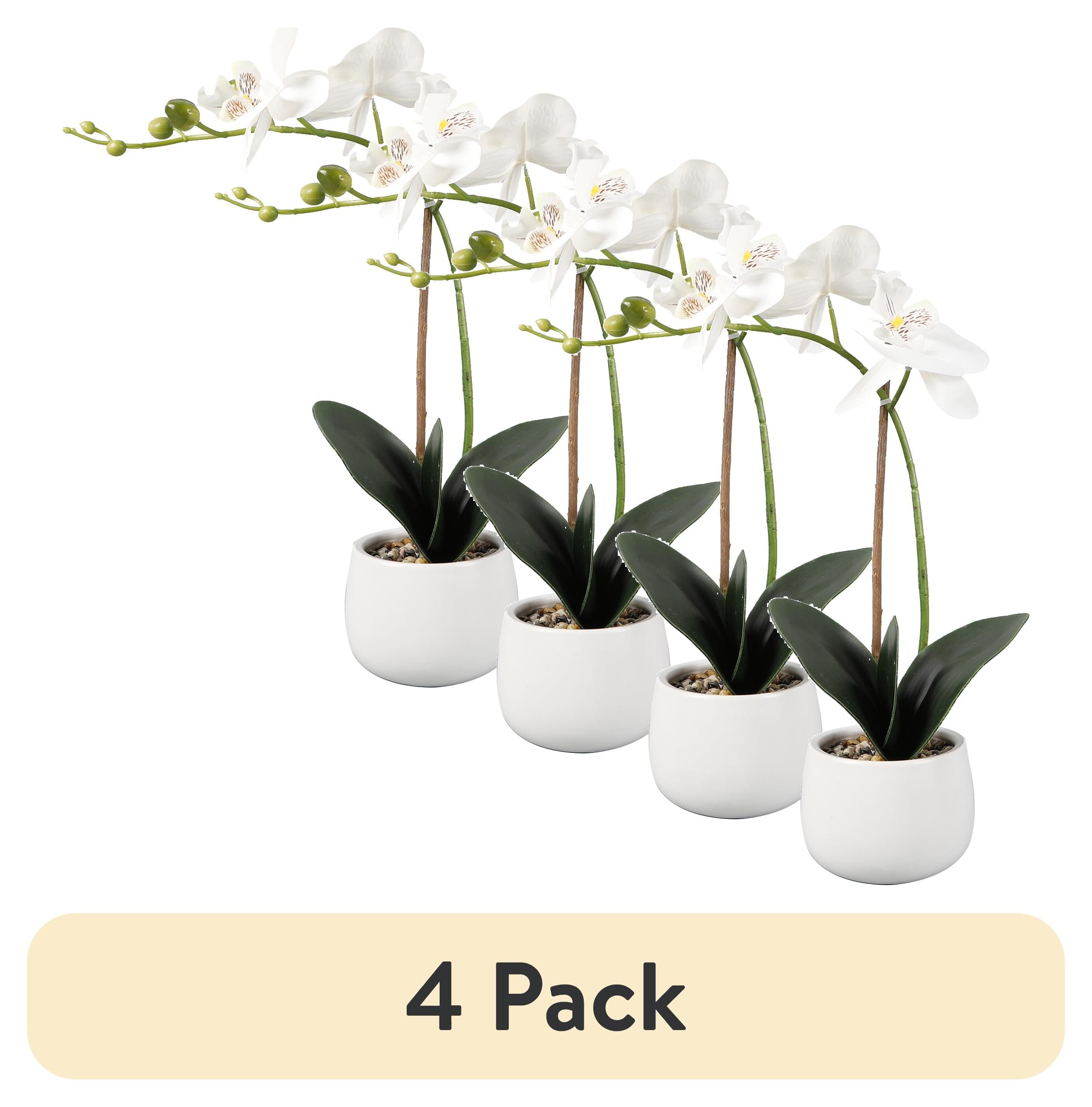 (4 pack) Better Homes & Gardens 15" Artificial Real Touch Orchid Flowers in White Ceramic Planter