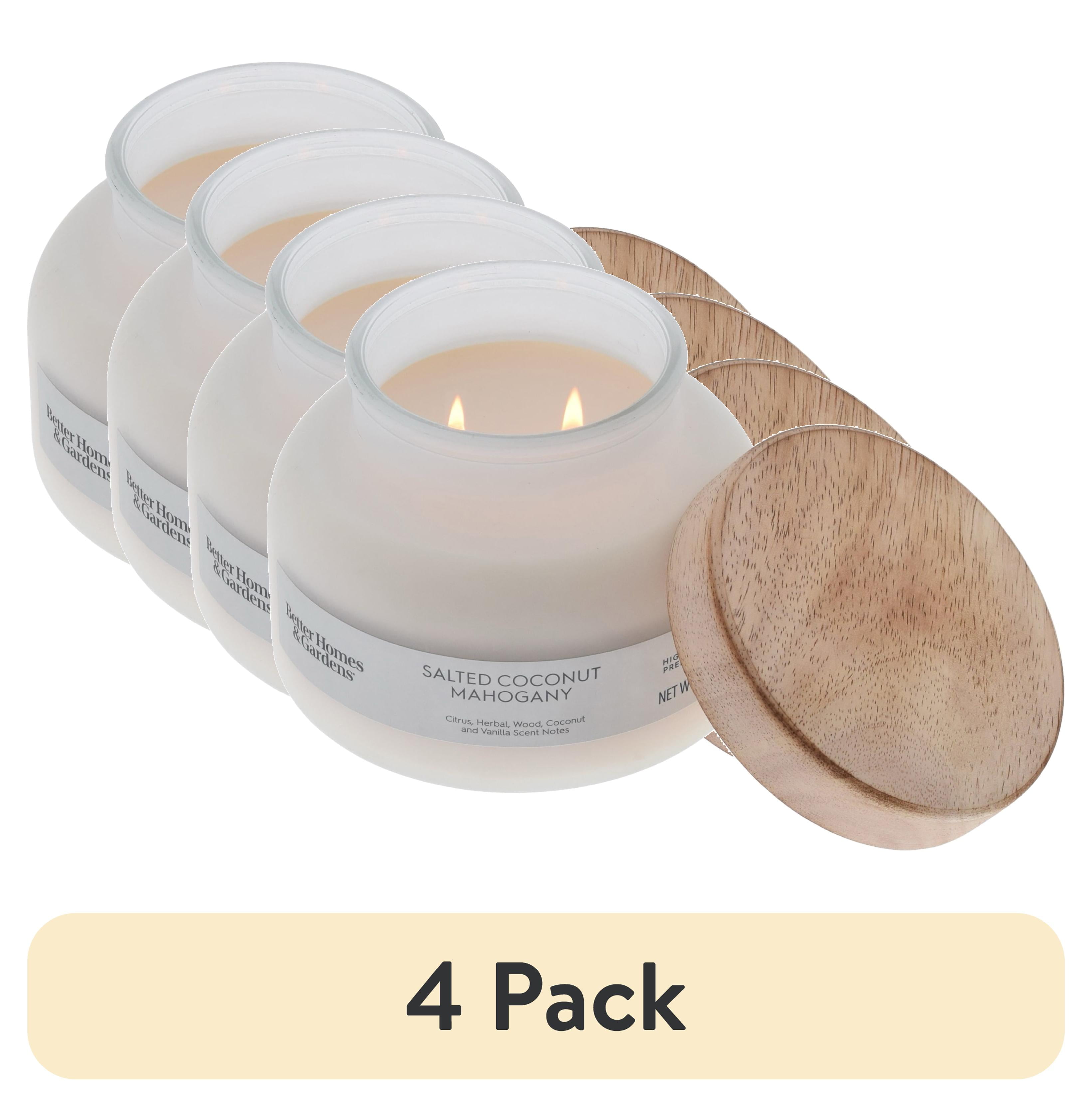 (4 pack) Better Homes and Gardens Salted Coconut Mahogany Scented 2-Wick Frosted Jar Candle 18oz.