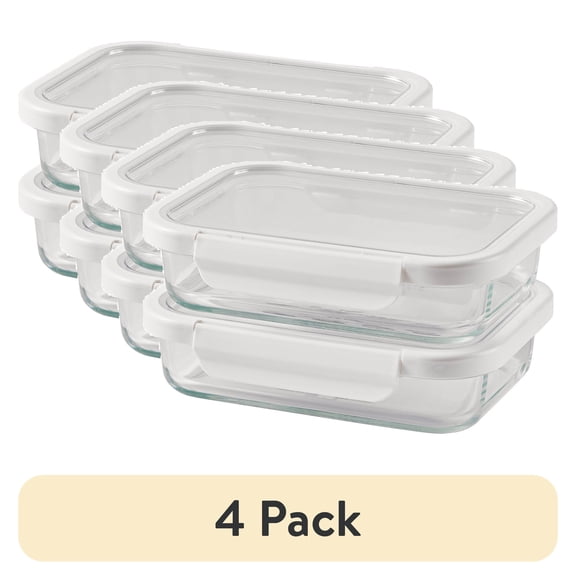 (4 pack) Better Homes & Gardens 2.3Cup Rectangle Glass Food Storage Container with Tritan Lid. Set of 2, 4 Pieces, Best Used for Leftover Storage and Reheating