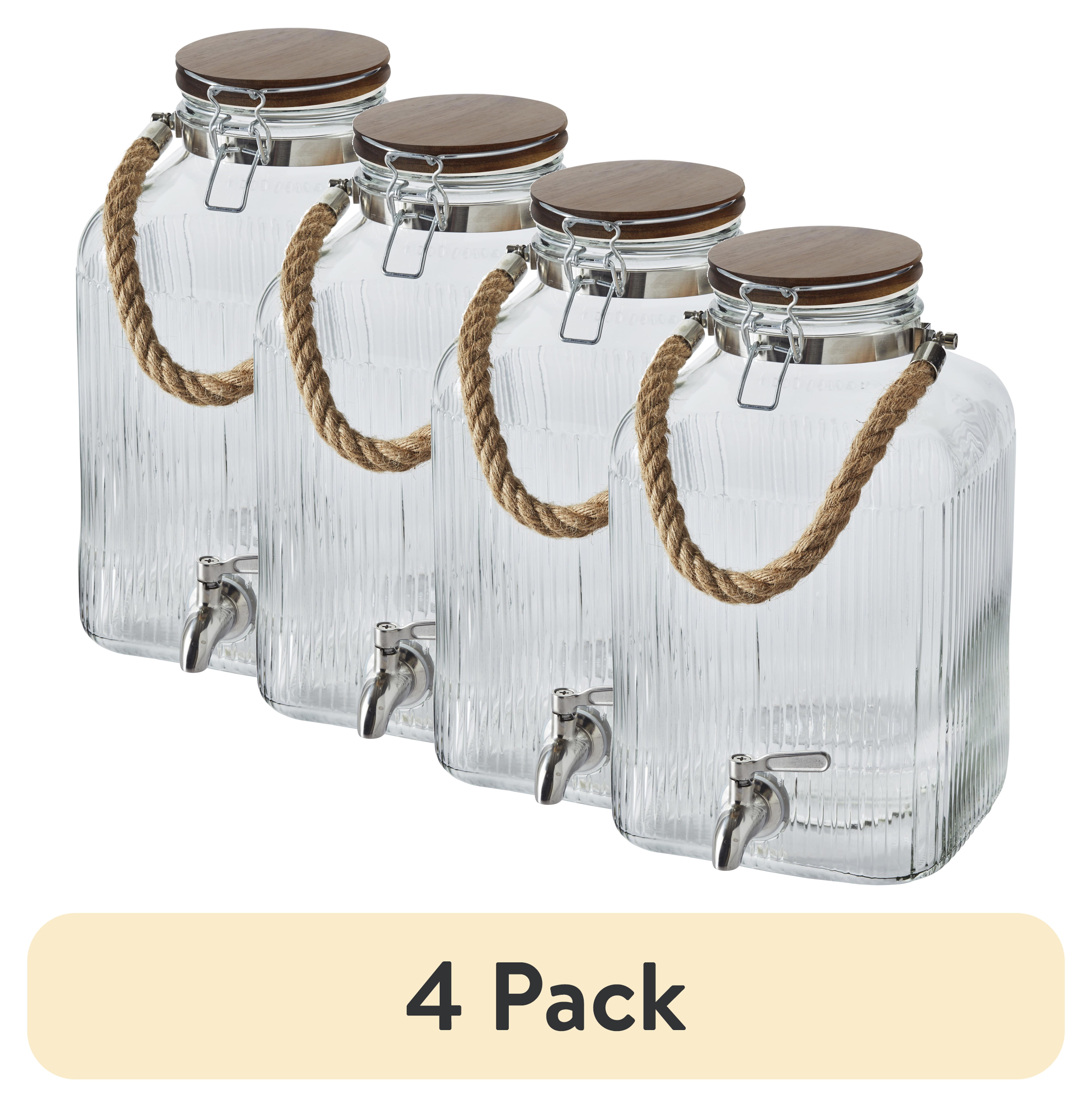 (4 pack) Better Homes & Gardens Eco Glass, Wood 2 gal Glass Lined 5-Compartment Beverage Dispensers