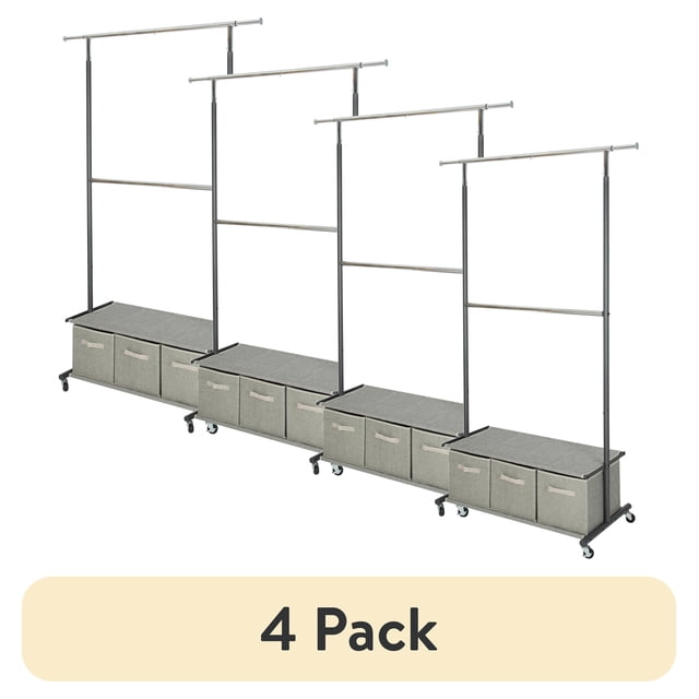 (4 pack) Better Homes & Gardens 2-Tier Metal Rolling Garment Rack with ...