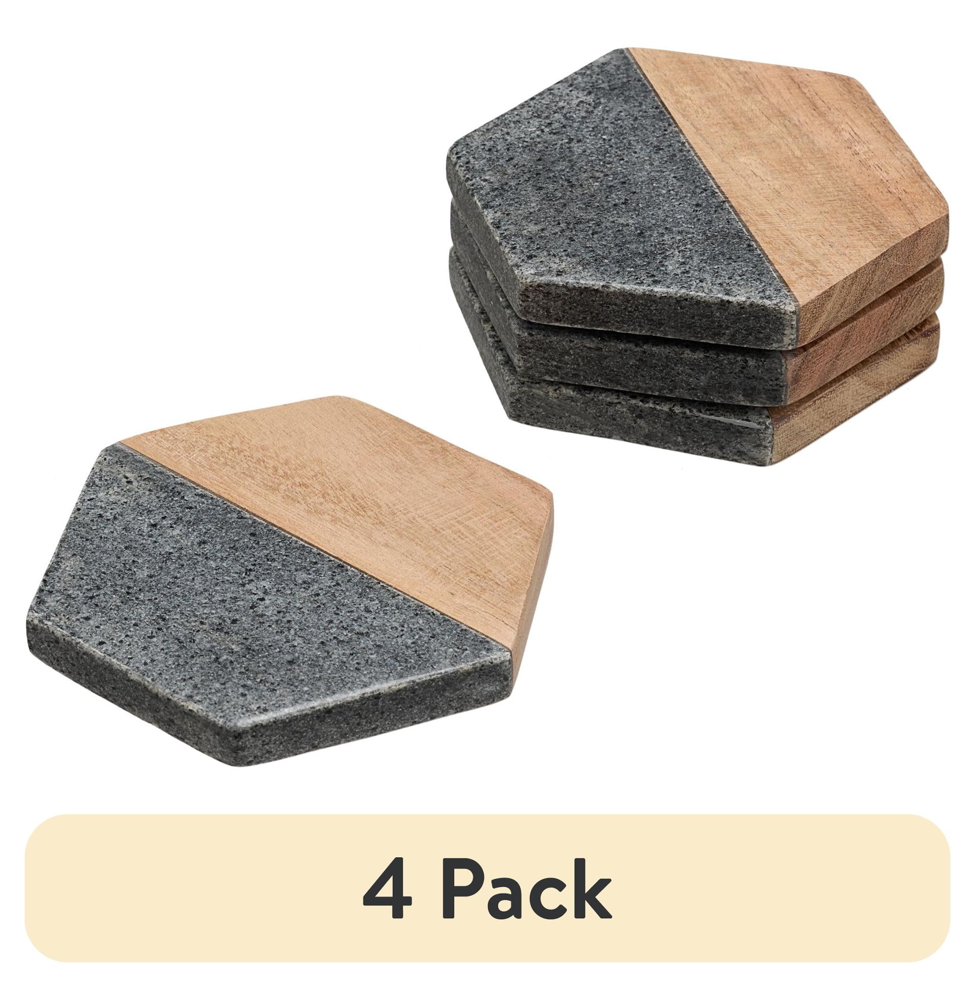 (4 pack) Better Homes & Gardens 4-Piece Wood and Stone Coaster Set