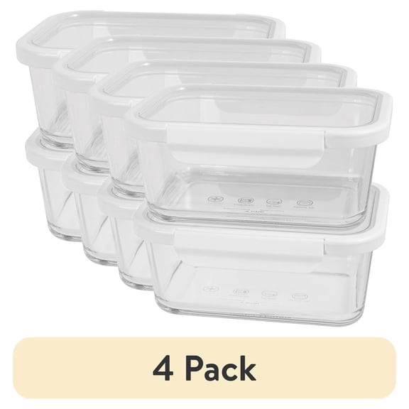 (4 pack) Better Homes & Gardens 4Cup Rectangle Glass Food Storage Container with Tritan Lid. Set of 2, 4 Pieces, Designed to Help with Pantry Storage and Everyday Organization