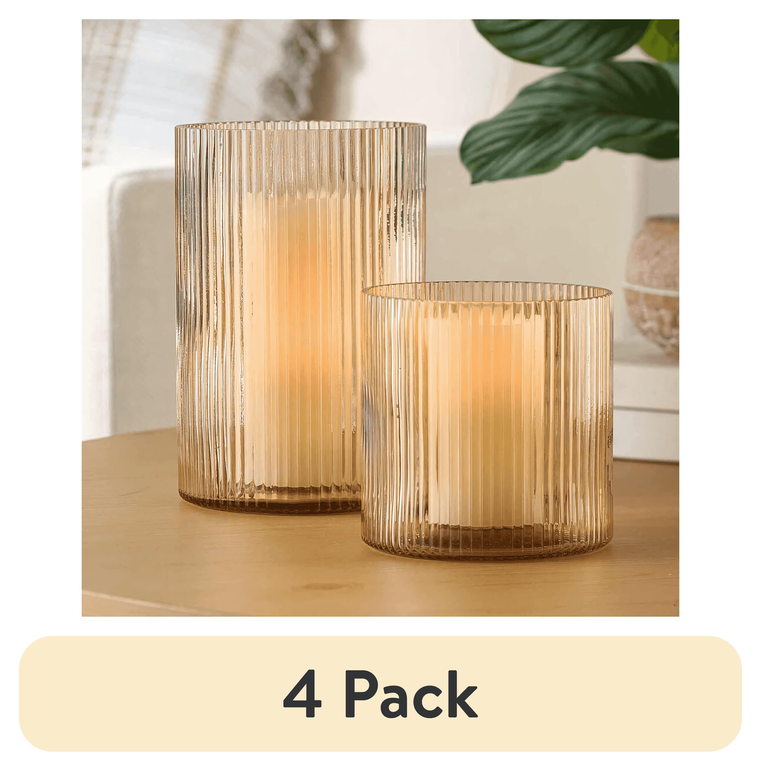 (4 pack) Better Homes & Gardens Amber Glass Ribbed Hurricane Candleholder, 5", Medium