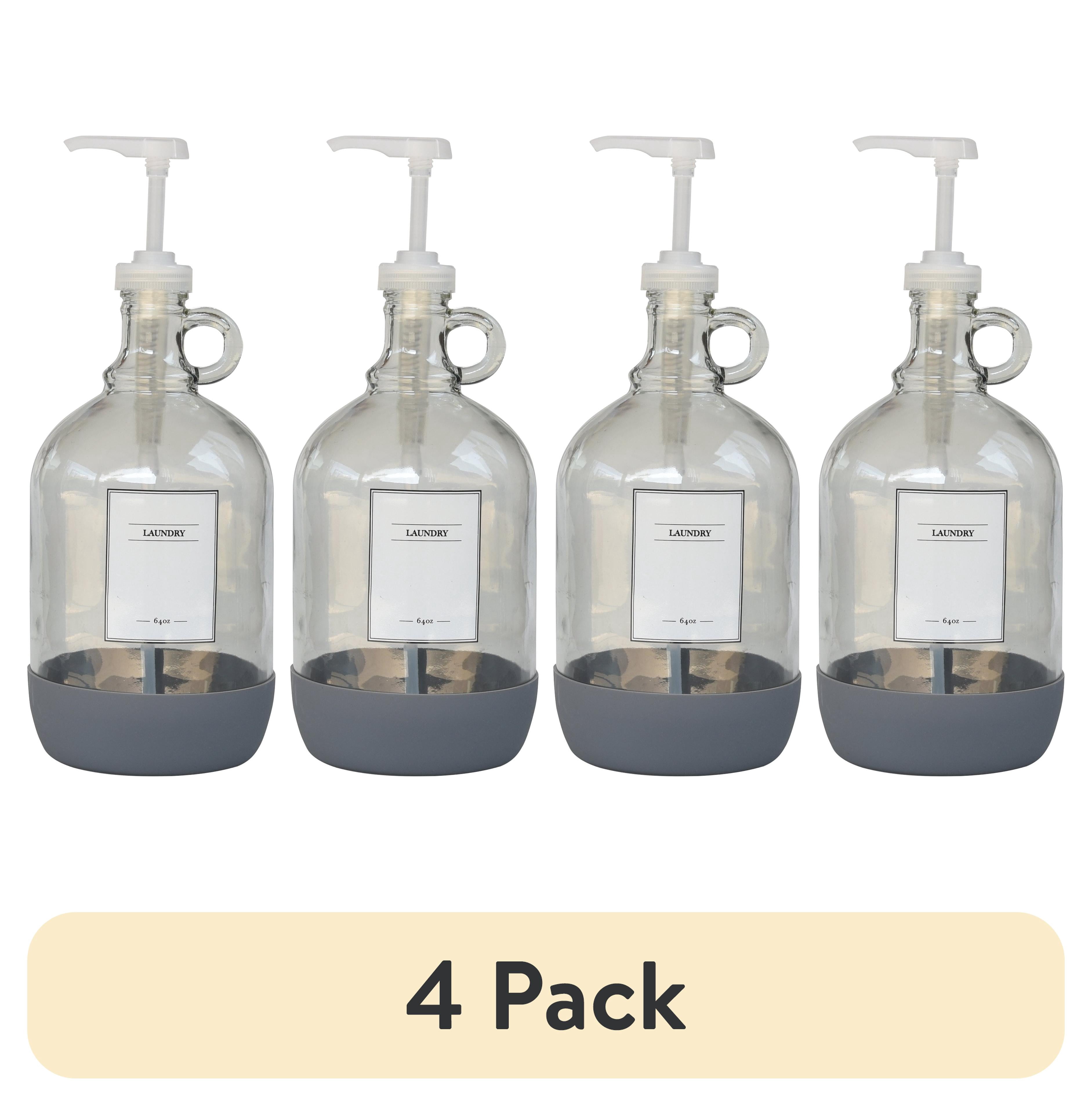 (4 pack) Better Homes & Gardens 64 oz Clear Glass Laundry Detergent Dispenser with White Lid