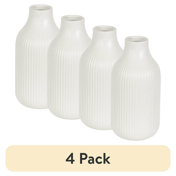 (4 pack) Better Homes & Gardens Ribbed Ceramic Vase, 8.5", Cream