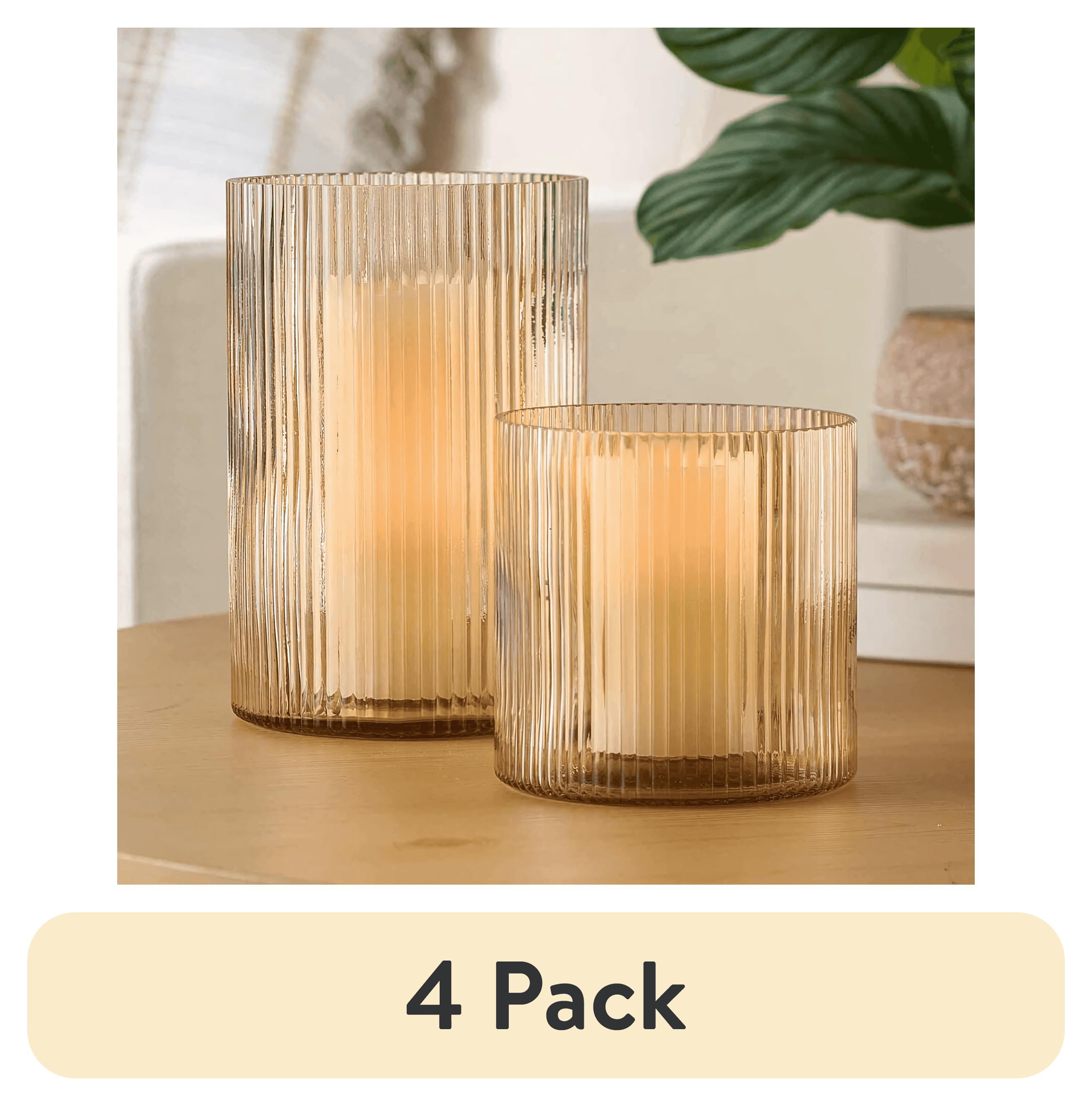 (4 pack) Better Homes & Gardens Amber Glass Ribbed Hurricane Candleholder, 8", Large