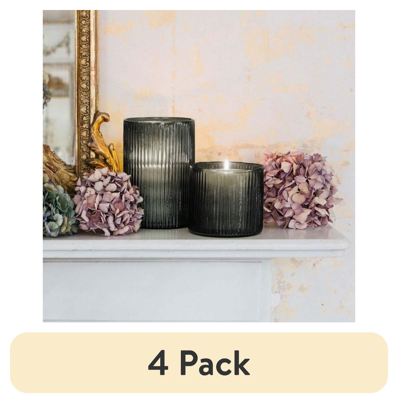 (4 pack) Better Homes & Gardens Smoke Glass Ribbed Hurricane Candleholder, 8", Large