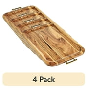 4 pack Better Homes & Gardens Acacia Wood Rectangular Serving Tray with Gold Color Handles, 22.5 in x 13 in x 1 in
