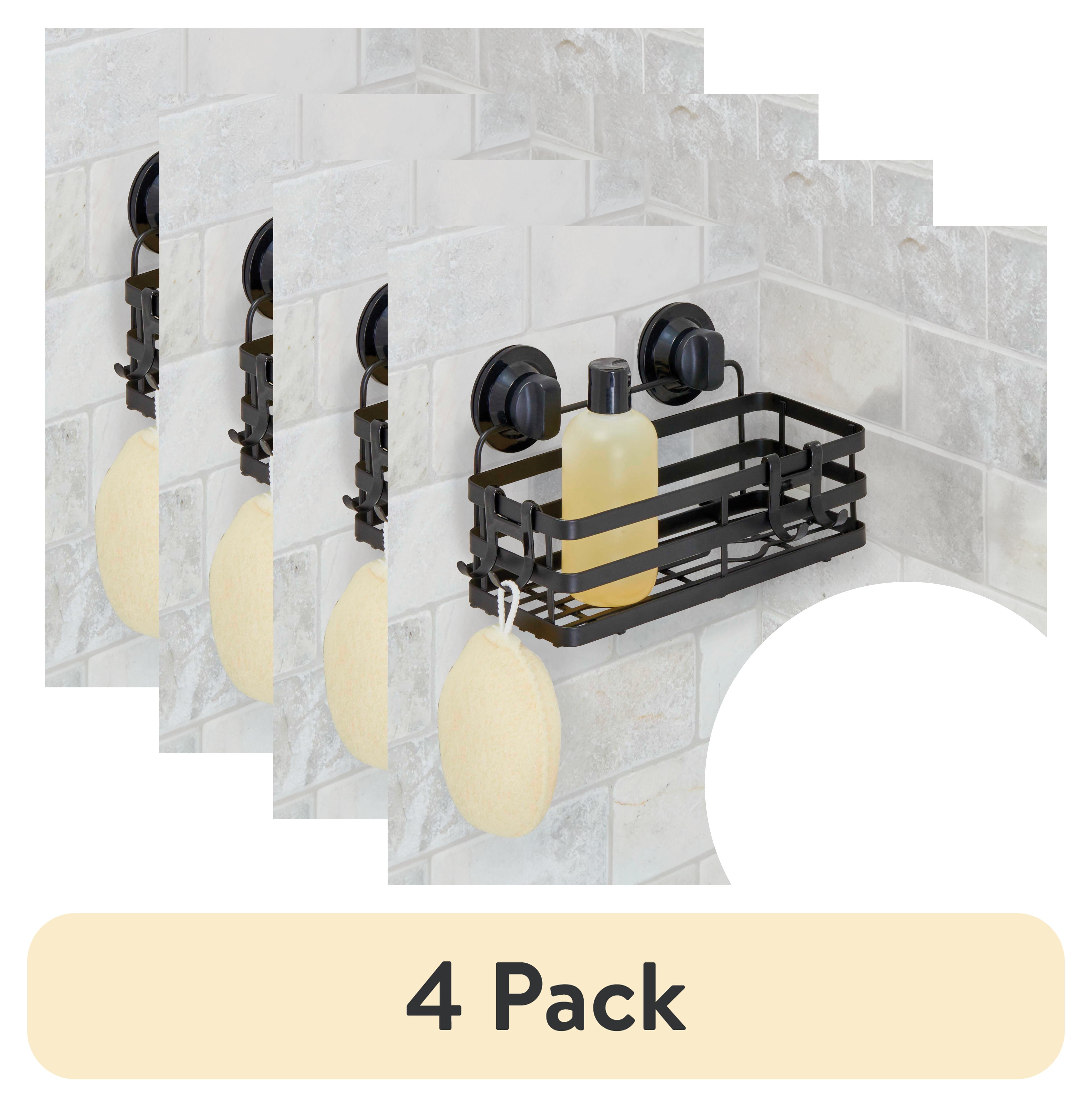 (4 pack) Better Homes & Gardens Adhesive or Suction Mount Shower Storage Basket, Matte Black