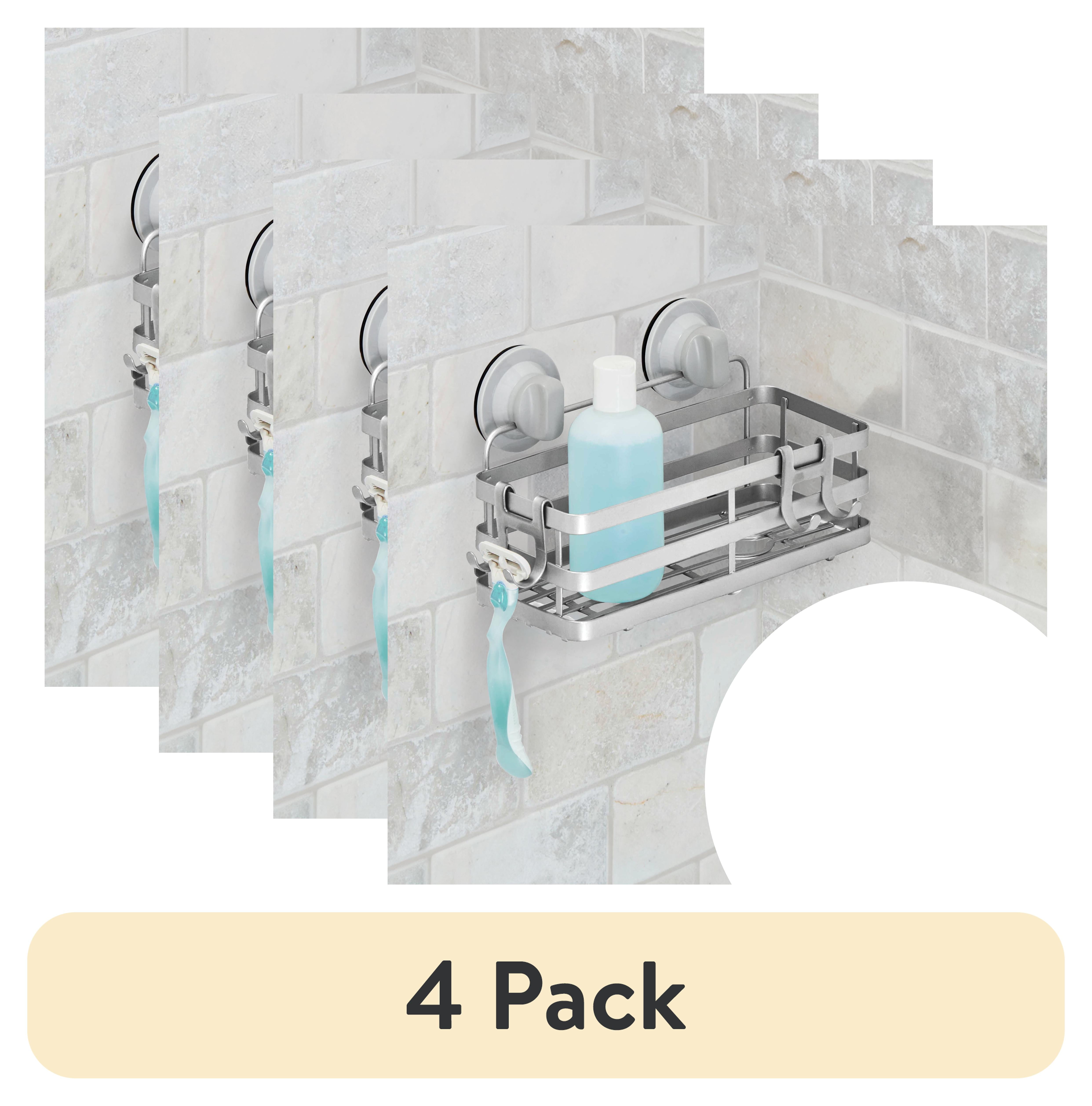 (4 pack) Better Homes & Gardens Shower Storage Basket, Adhesive or Suction Mount, Satin Nickel