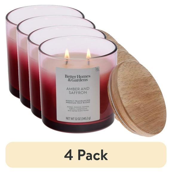 (4 pack) Better Homes and Gardens Amber and Saffron Scented 2-Wick Ombre Jar Candle 12oz.