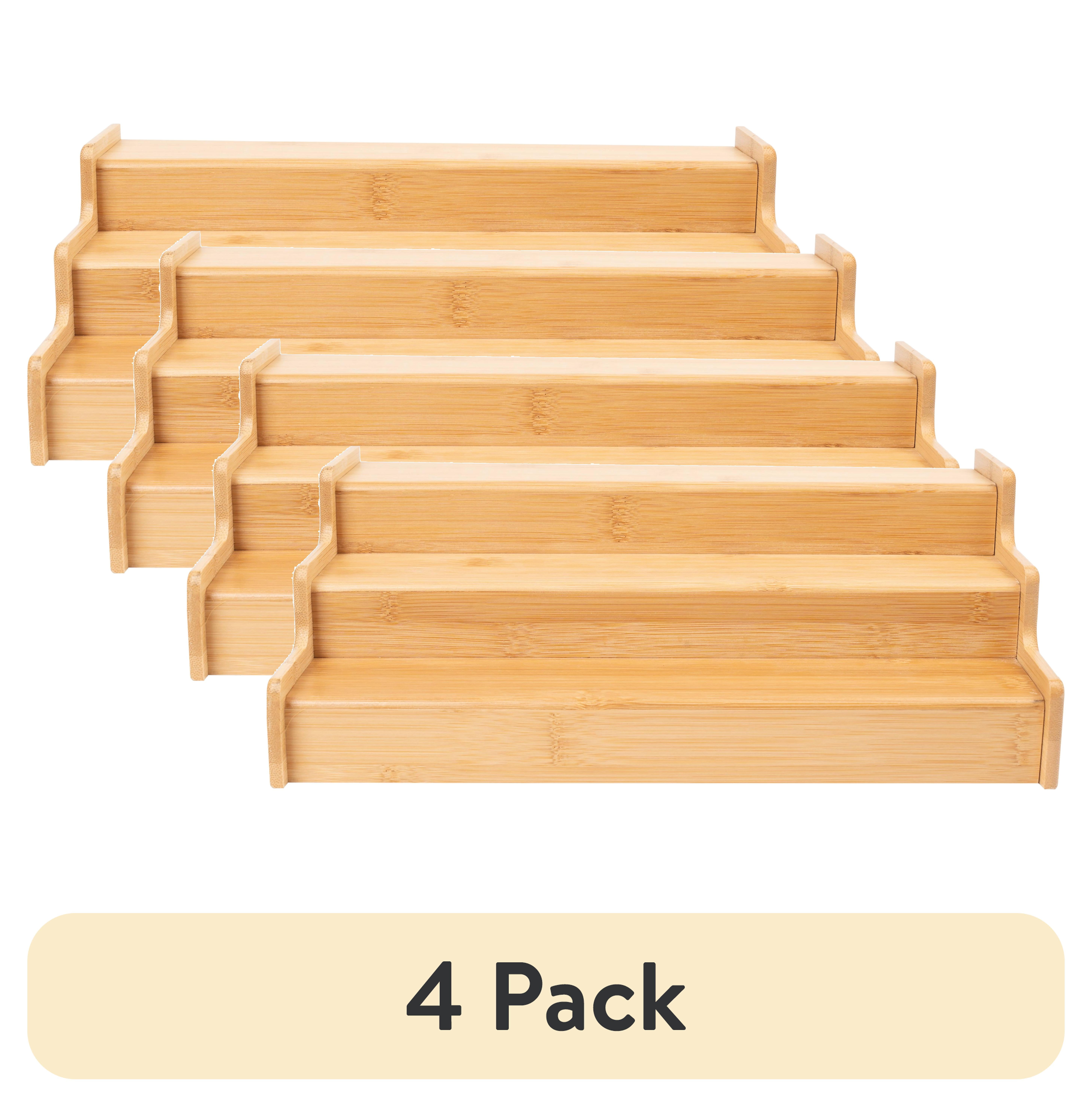 (4 pack) Better Homes & Gardens, Bamboo Organizers Expandable Spice Rack, 3-Tier, 12.91-22.4x7.67x4.4 in