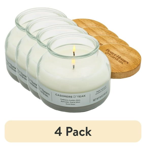(4 pack) Better Homes & Gardens Cashmere Teak Scented 2-Wick 18oz Ombre Bell Jar Candle