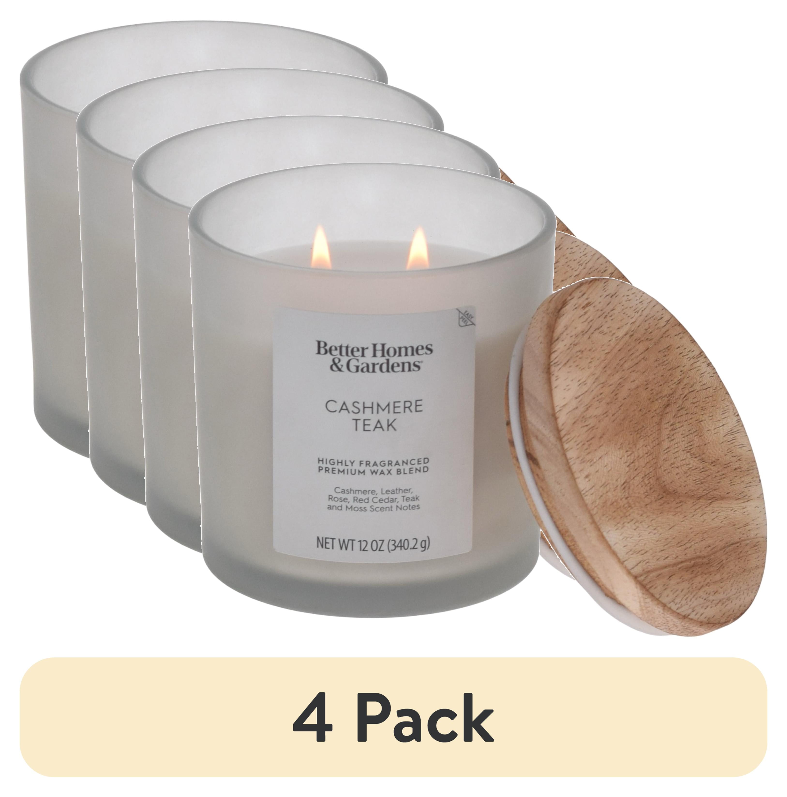 (4 pack) Better Homes and Gardens Cashmere Teak Scented 2-Wick Frosted Jar Candle 12oz.