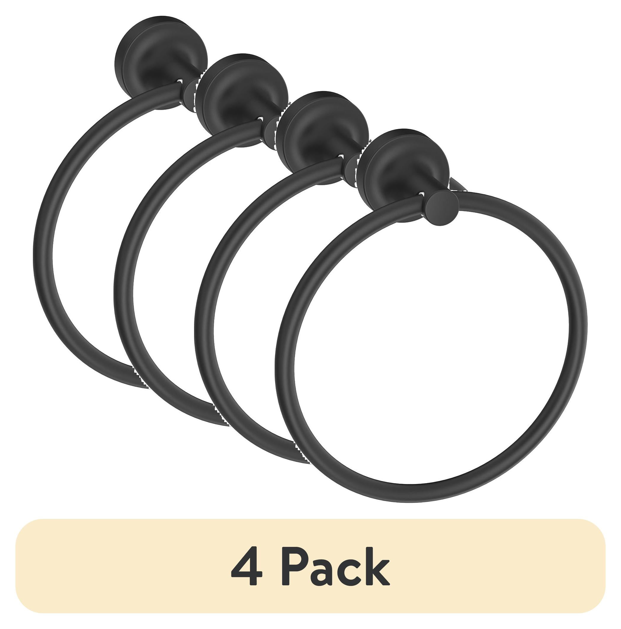 (4 pack) Better Homes & Gardens Clean Modern Wall Mount Towel Ring, Matte Black