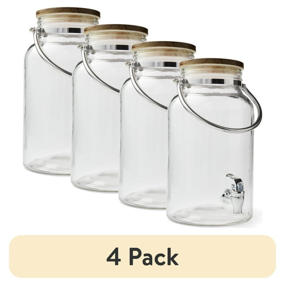 (4 pack) Better Homes & Gardens Clear 1.5 Gallon Glass Beverage Dispenser with Wood Lid