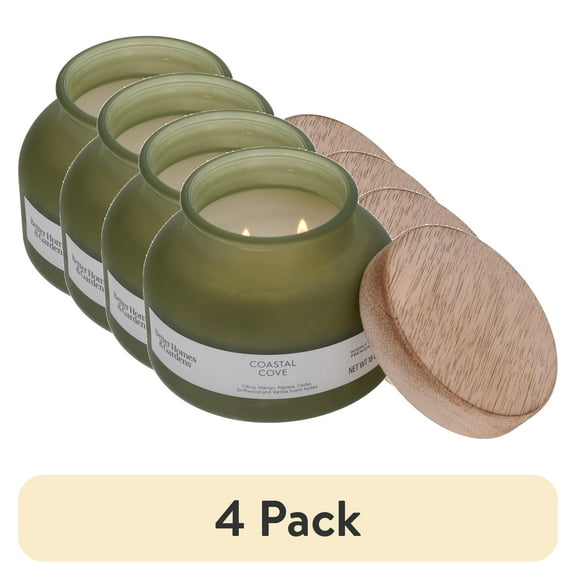 (4 pack) Better Homes and Gardens Coastal Cove Scented 2-Wick Frosted Jar Candle 18oz.