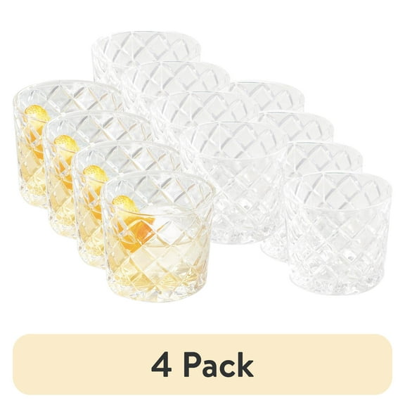 (4 pack) Better Homes & Gardens Diamond Cut Old Fashioned Glass, 4-Pack