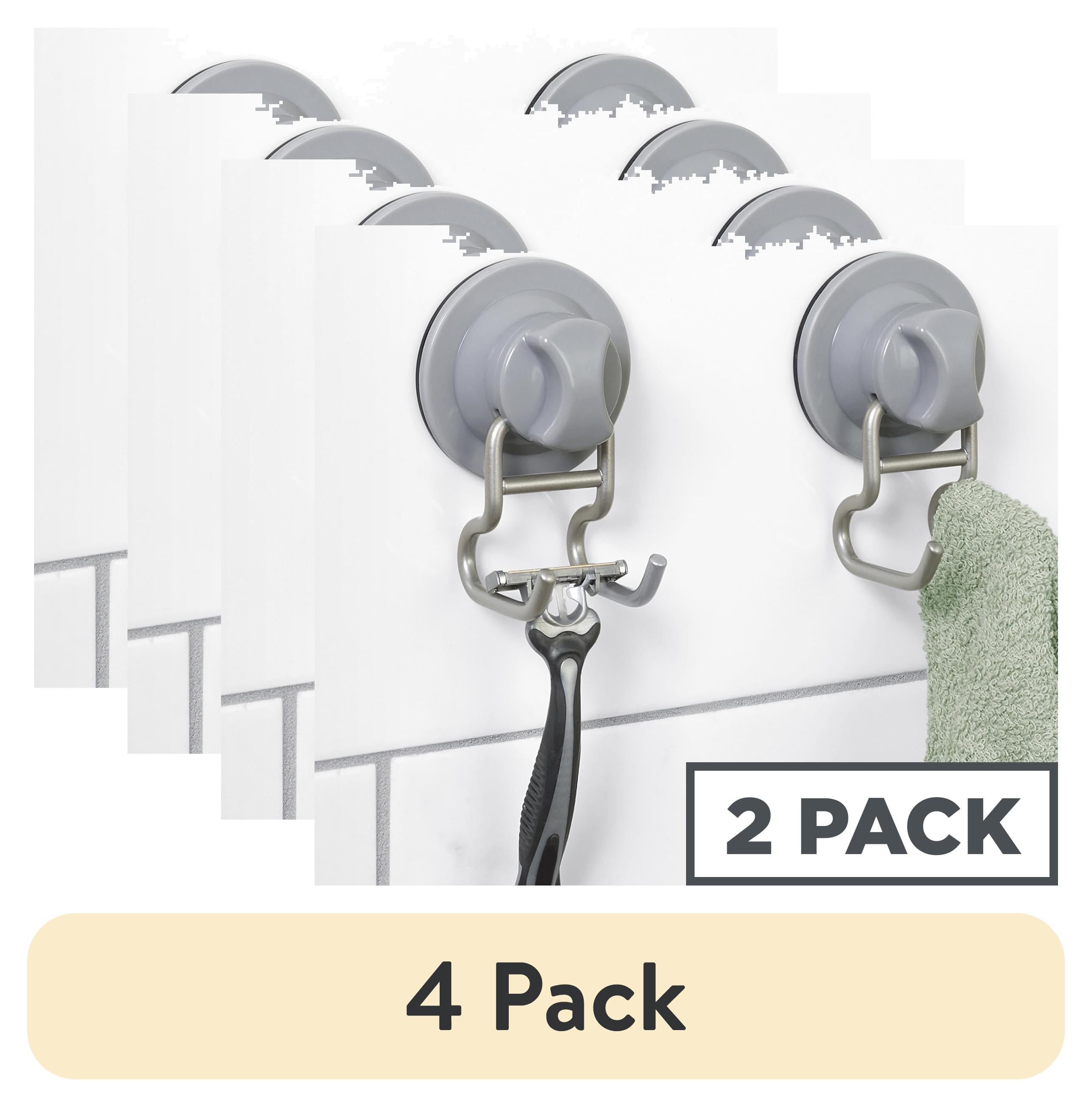 (4 pack) Better Homes & Gardens Dual Hooks, Power Grip Pro Suction or Adhesive Mount, 2 pack, Satin Nickel