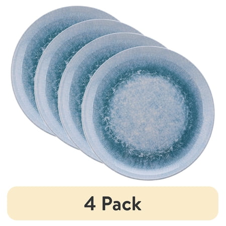 (4 pack) Better Homes & Gardens Reactive Blue Reusable Dishwasher-Safe 10.75" Round Bamboo Melamine Plastic Dinner Plate