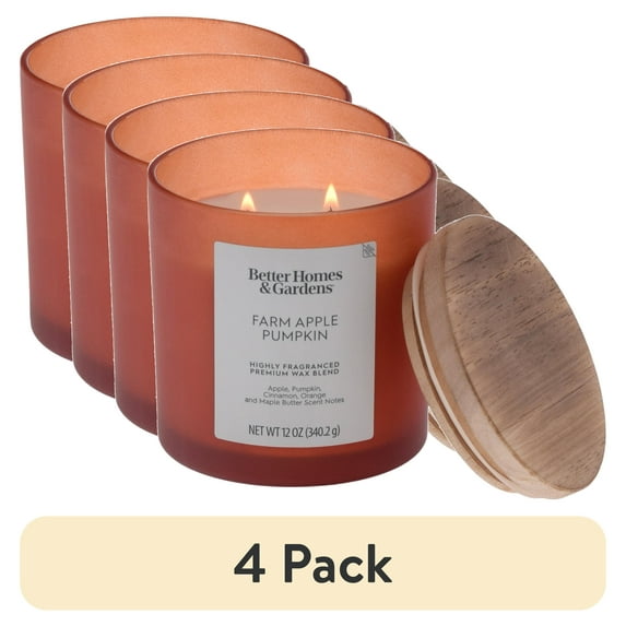 (4 pack) Better Homes and Gardens Farm Apple Pumpkin Scented 2-Wick Frosted Jar Candle 12oz.