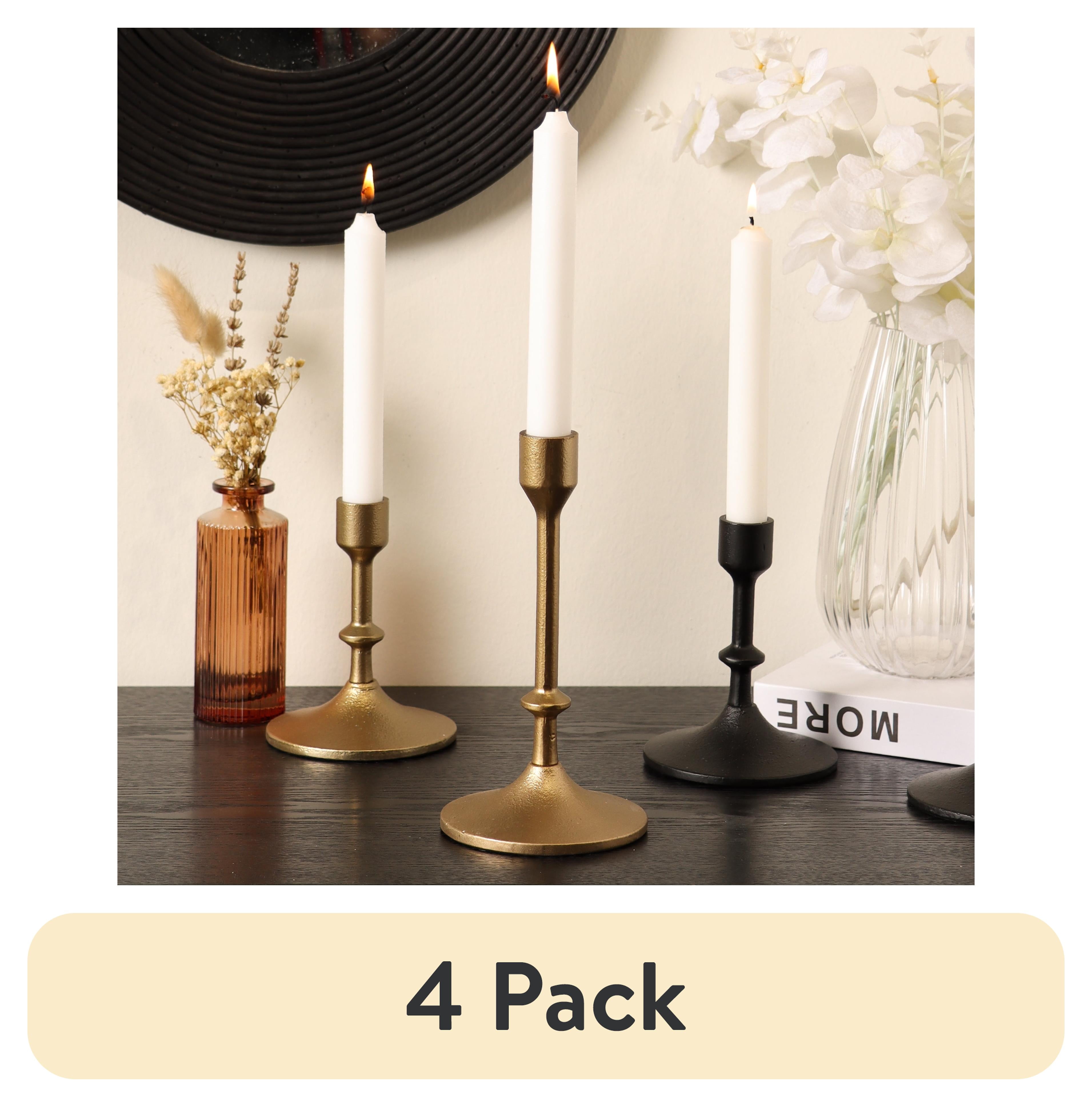 (4 pack) Better Homes & Gardens Gold Cast Iron Taper Candle Holder, 7.8 in, Large