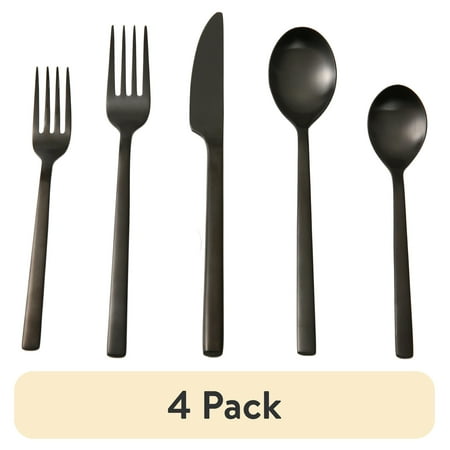 (4 pack) Better Homes & Gardens Holden 20-Piece Matte Black Stainless Steel Flatware Set (Service for 4 Adults)