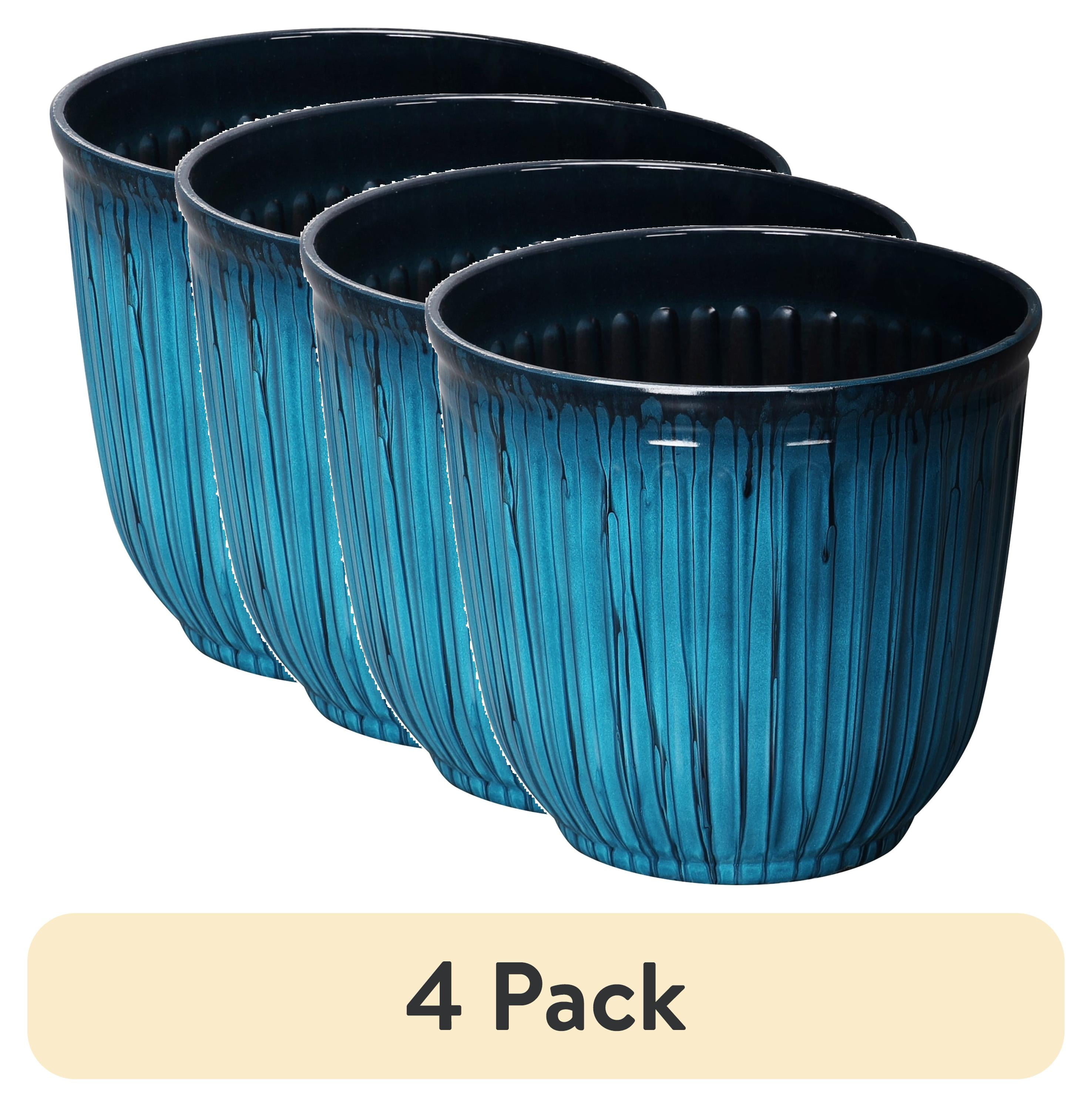 (4 pack) Better Homes & Gardens 15.7" D x 14.1" H Kamala Light Blue 100% Recycled Resin Planter