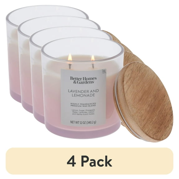 (4 pack) Better Homes and Gardens Lavender and Lemonade Scented 2-Wick Ombre Jar Candle 12oz.