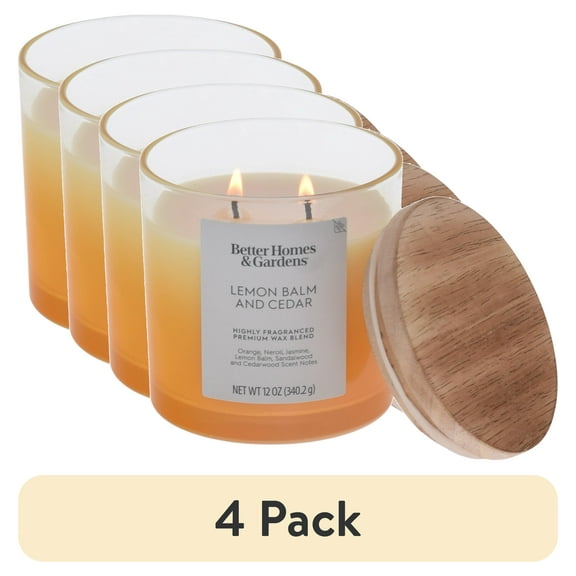 (4 pack) Better Homes and Gardens Lemon Balm and Cedar Scented 2-Wick Ombre Jar Candle 12oz.