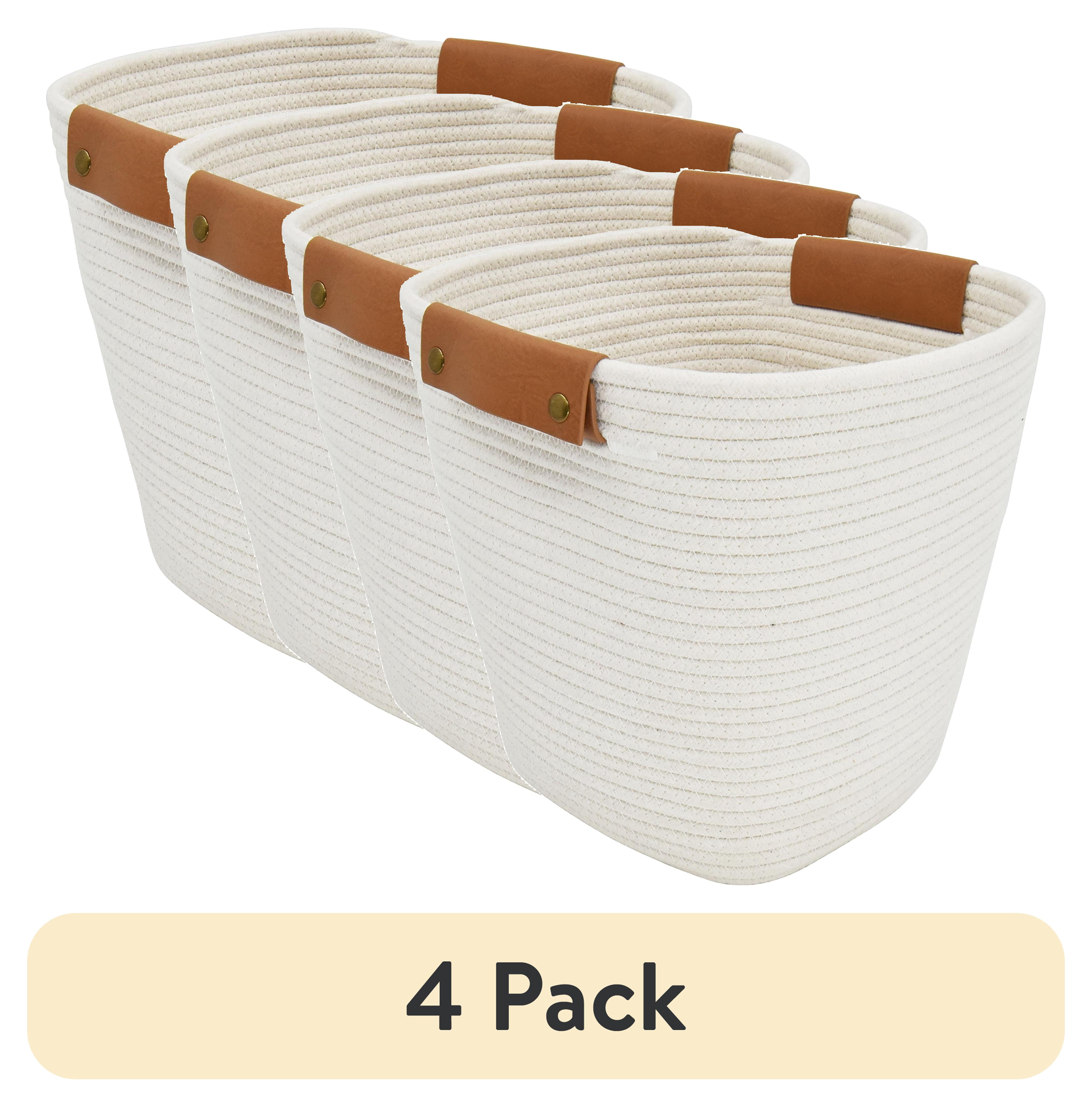 (4 pack) Better Homes & Gardens Medium White Cotton Rope Decorative Storage Basket, 11 in x 11 in