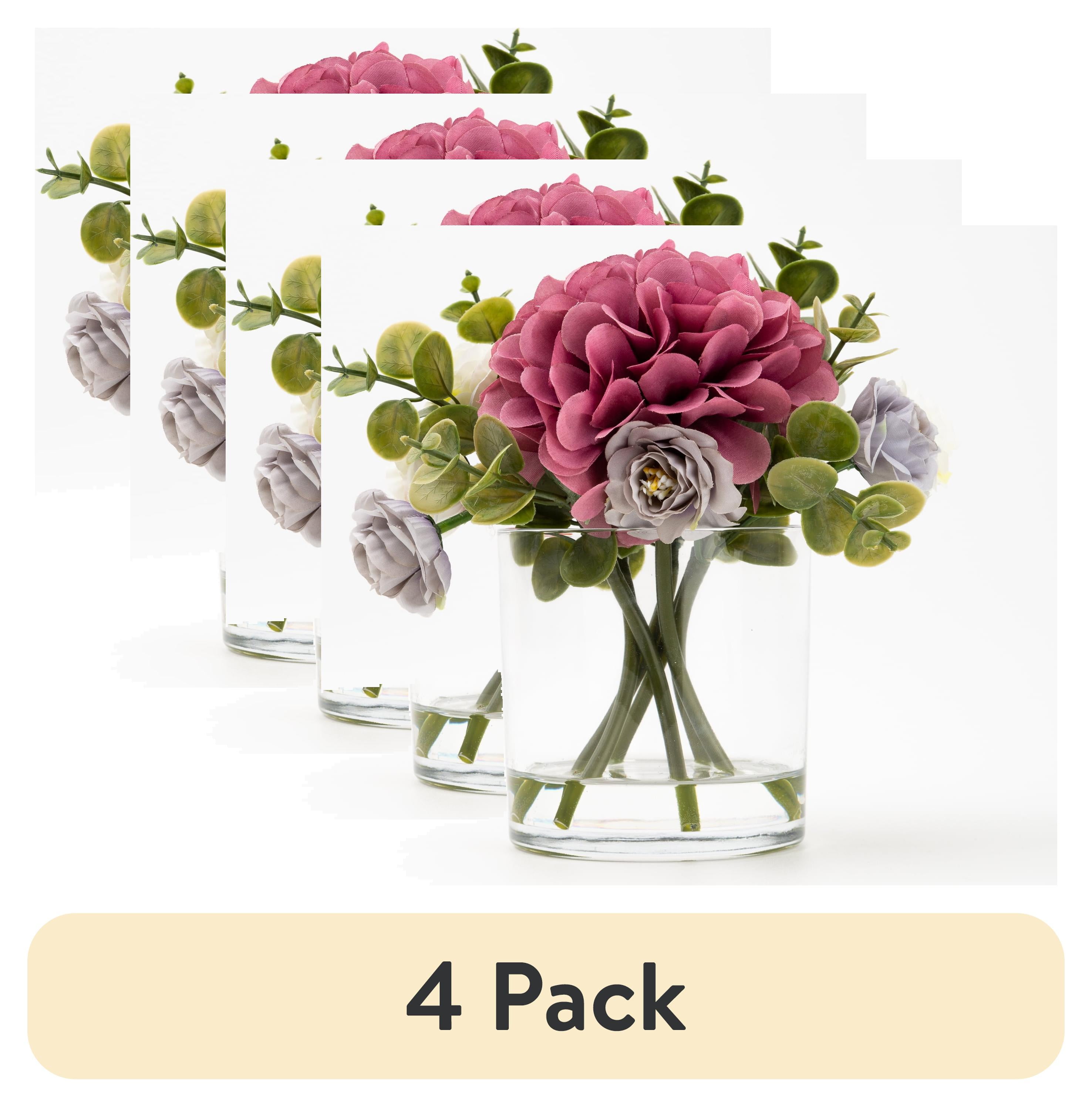 (4 pack) Better Homes & Gardens Mixed Faux Hydrangea Arrangement in Clear Glass Vase